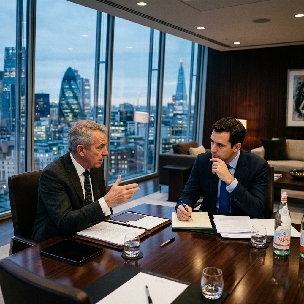 Duas pessoas em uma negociação, simbolizando o conflito como aprendizado e visão de longo prazo.